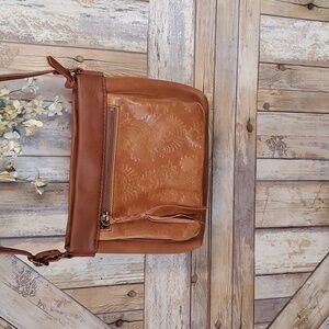 The Sak brown leather Sanibel mini Crossbody 9 1/2 x 8".